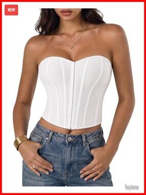 Women's Lace-Up Corset Top Bustier Crop Strapless Backless